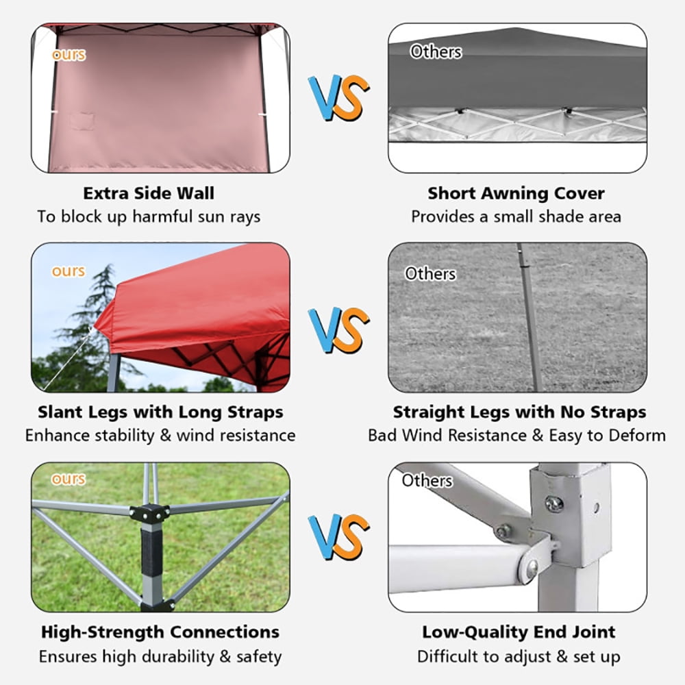 Aimee Lii 10 x 10 Feet Pop Up Tent Slant Leg Canopy with Detachable Side Wall, Backyard Canopy Gazebo, Red