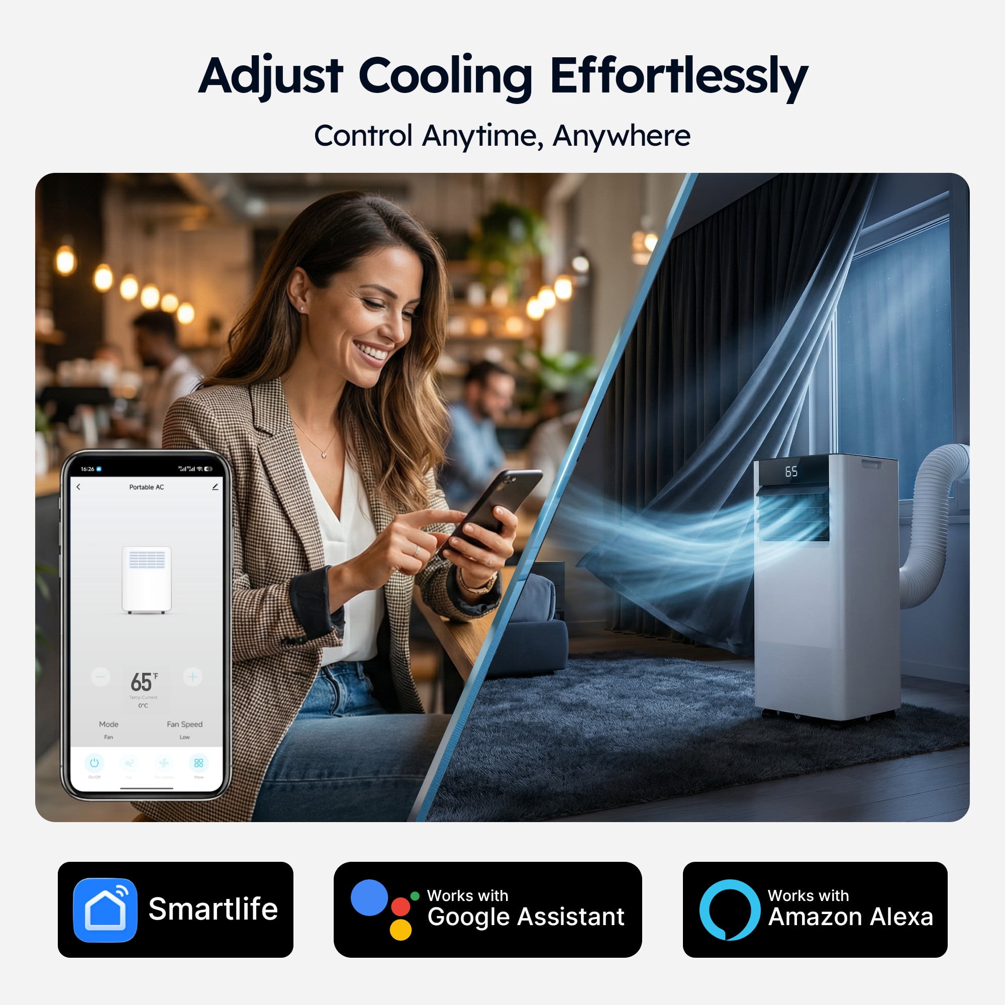 SIMZLIFE 10000 BTU Portable Air Conditioner with WIFI and Remote Control,Small AC Unit with Dehumidifier and Fan for Rooms up to 550 Sq. Ft., White