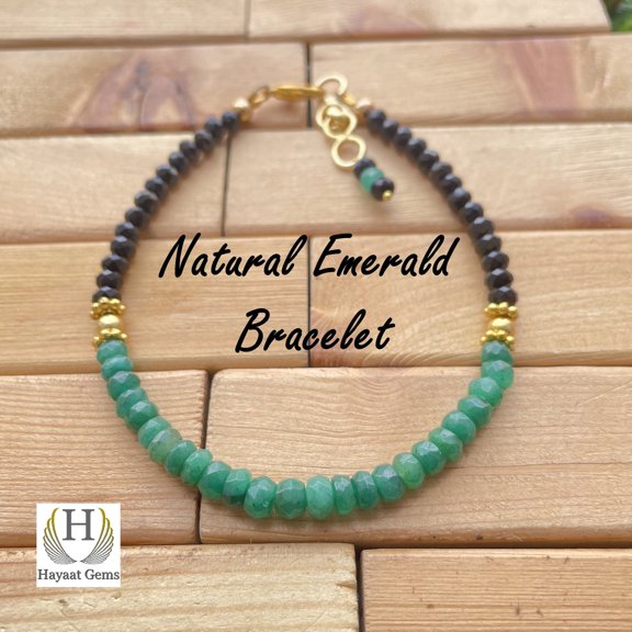 Emerald & Black Spinal Bracelet: Faceted Gemstone Beads, Handmade Jewelry