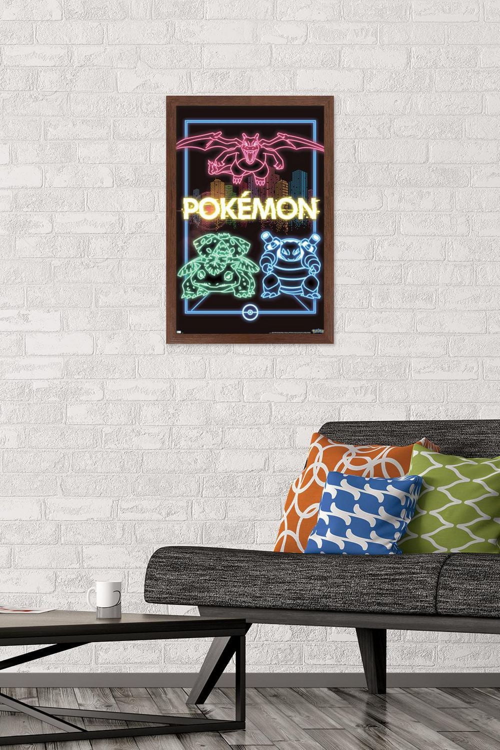 Pokémon - Neon Group Wall Poster, 14.725" x 22.375" Framed