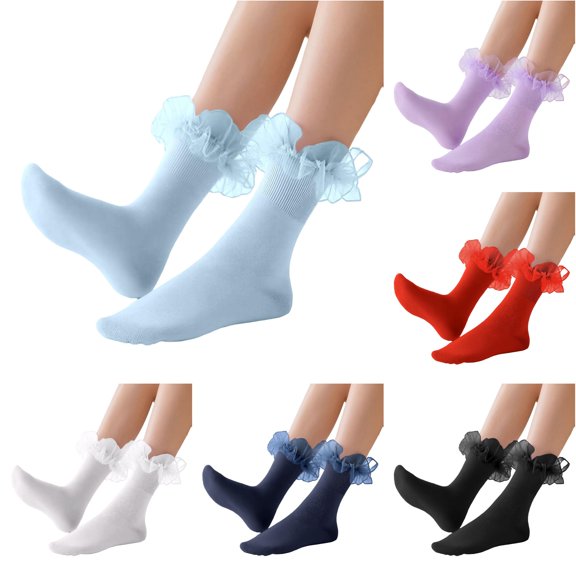 Xijirk Mesh Ruffle Cuff Crew Socks Sheer Frilly Ankle Socks Size:One Size