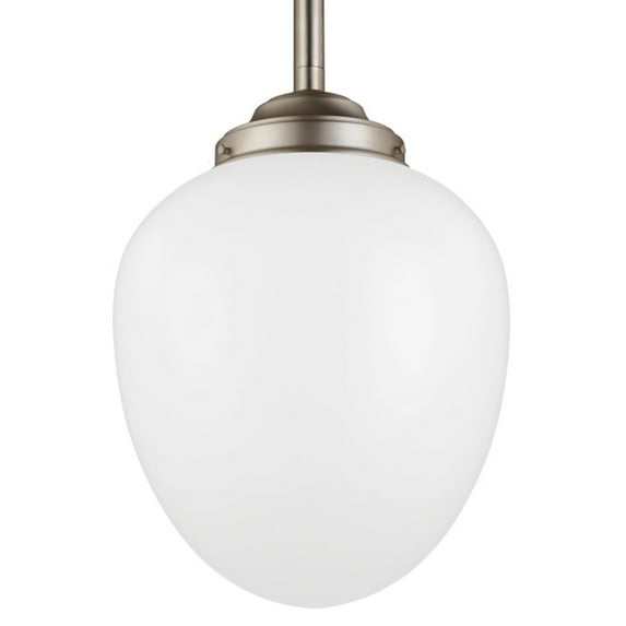 Alcott Satin Nickel One-Light 13-Inch Wide Pendant with Opal Glass