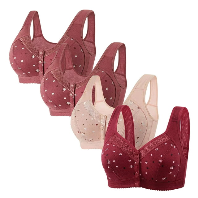 LOVZFMLL Bras for Women 4pc Woman's Comfortable Lace Breathable Bra Underwear No Rims Wine S