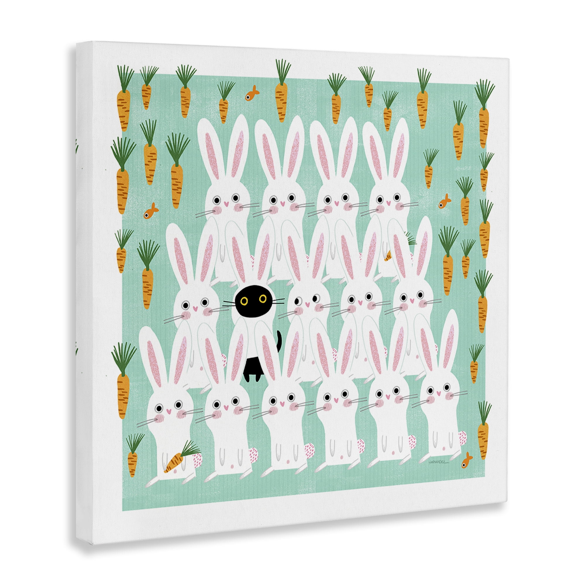 Stupell Industries Cat Mixed with Bunnies Animals Painting Wrapped Canvas Art Print Wall Art, 36 x 36