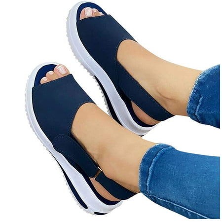 

Miluxas Womens Sandals Clearance Deals Women s Summer Comfy Open Toe Ankle Strap Sandals Beach Casual Shoes Shallow Navy 12(43)