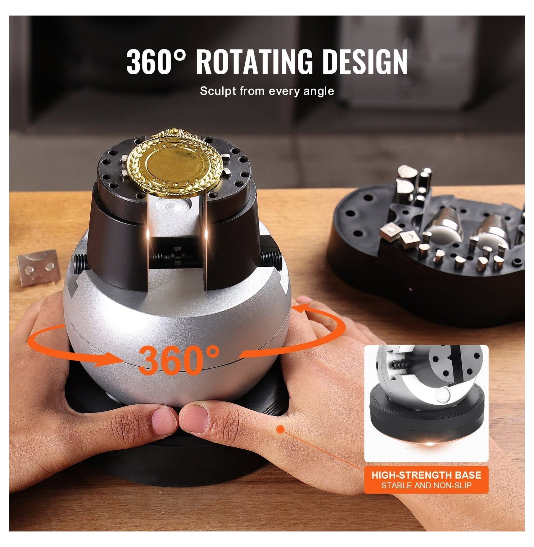5 Inch Ball Vise Engraving Tool - 360° Rotation Jewelry Vise with 34 Attachments - Precision Engraving Setting Block for Gemstones, Rings & DIY Crafts