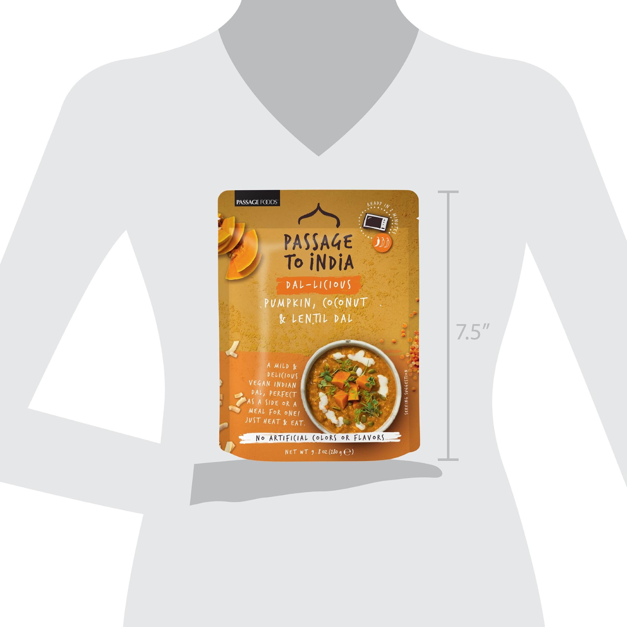 (3 pack) Passage to India Coconut, Pumpkin, and Lentil Dal 9.8 oz, Authentic Flavor by Passage Foods, Serves 4