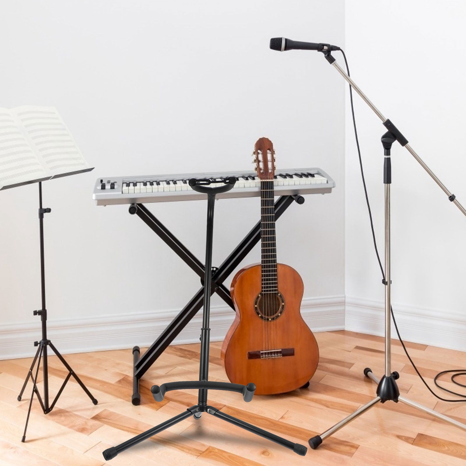 FONDOTIN 1Pc Black Portable Foldable Guitar Stand Vertical Display Bracket Sturdy Iron Frame