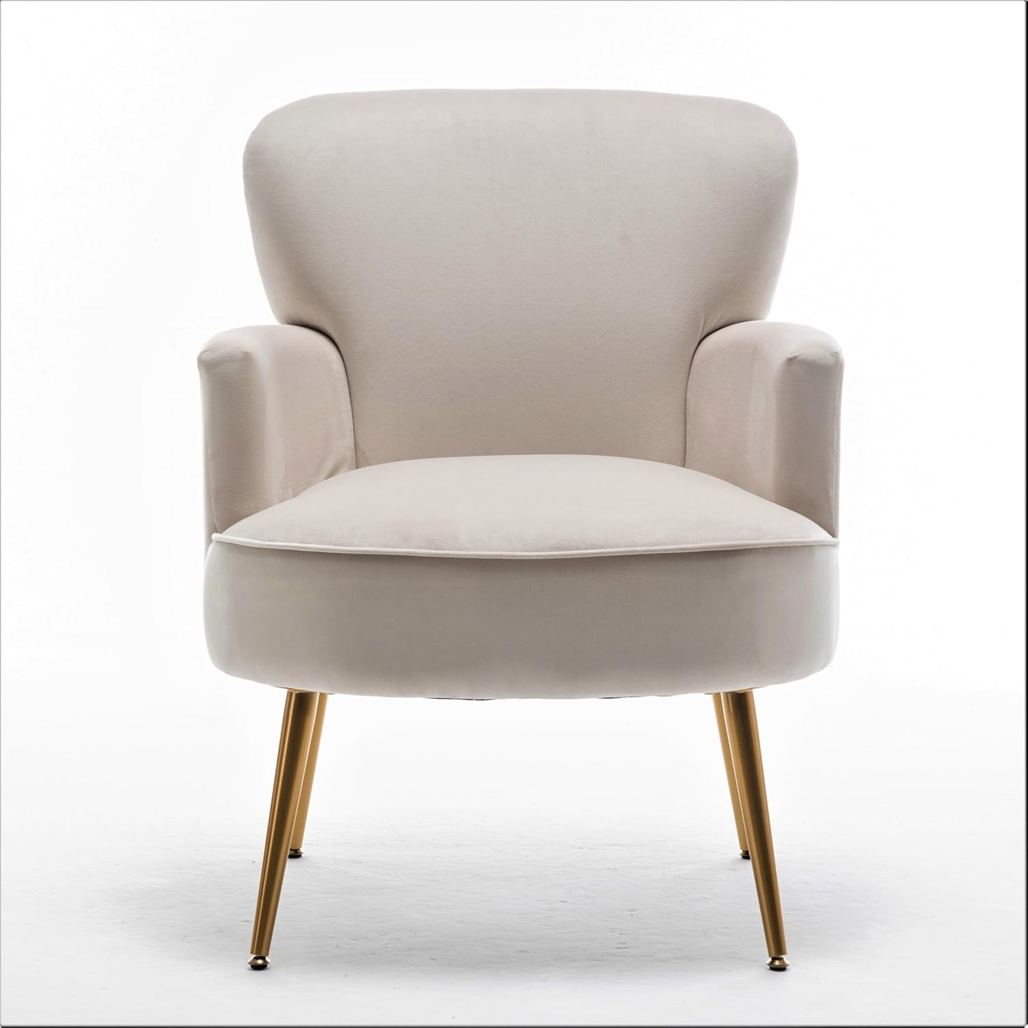 US Pride Furniture Trendy Velvet Accent Chair with Gold Metal Legs Upholstered Armchair for Small to Mid-Size Spaces Modern Living Room Bedroom Vanity Desk and Entryway Medium Ivory