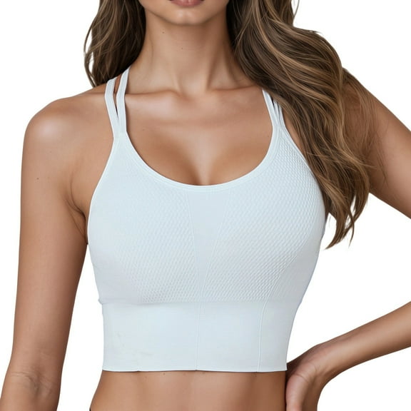 khonts,Women's Comfortable No Pad Strappy Bras Seamless Ribbed Tank Tops Casual Yoga Gym Criss Cross Crop Top White S