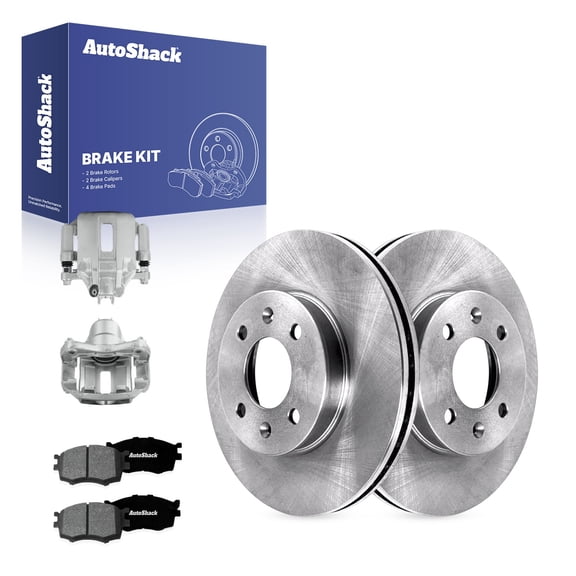 AutoShack Front Vented Brake Rotors   Premium Ceramic Pads   Calipers 8-PC Brake Kit Replacement for 2006-2011 Hyundai Accent 2006-2011 Kia Rio 2006-2011 Kia Rio5 10.08" (256 mm)