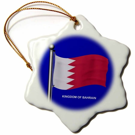 3dRose The waving flag of the Middle East country of the Kingdom of Bahrain, Snowflake Ornament, Porcelain, 3-inch