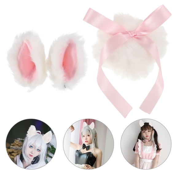 OULII 1 Set White Cat Ear Hair Clips, Soft Plush Kitty Ears Headwear Costume Cosplay Accessories for Parties, Stage Shows