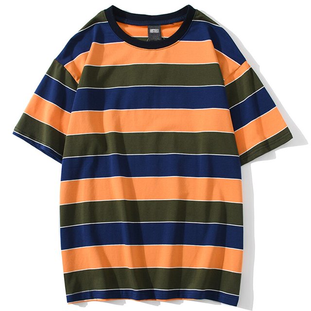 REDHOTYPE Men's Loose-fit Short-Sleeve Stripe Crewneck T-Shirts Basic Top