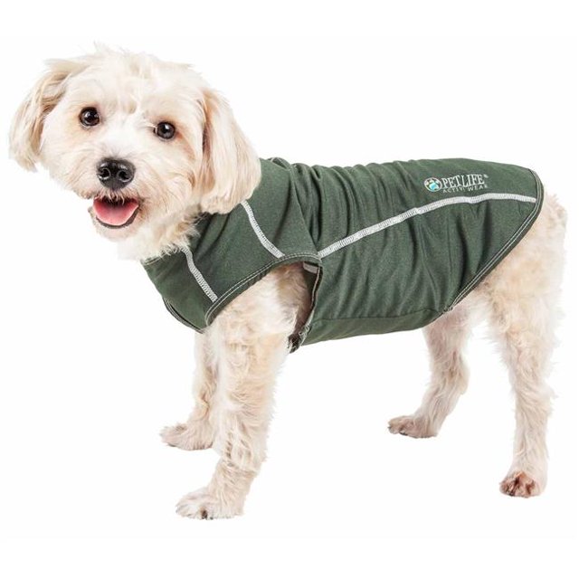 Pet Life TSHL2OGSM Active Racerbark 4-Way Stretch Performance Active Dog Tank Top T-Shirt - Olive Green, Small