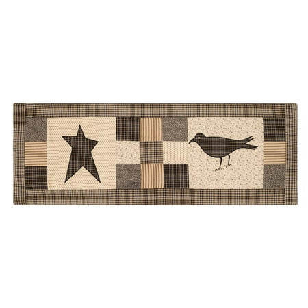 Deep Rectangle Tabletops - Ashton & Willow Country Black Primitive Tabletop Kitchen Prim Grove Crow and Star Cotton Appliqued Nature Print Rectangle 13x36 Runner