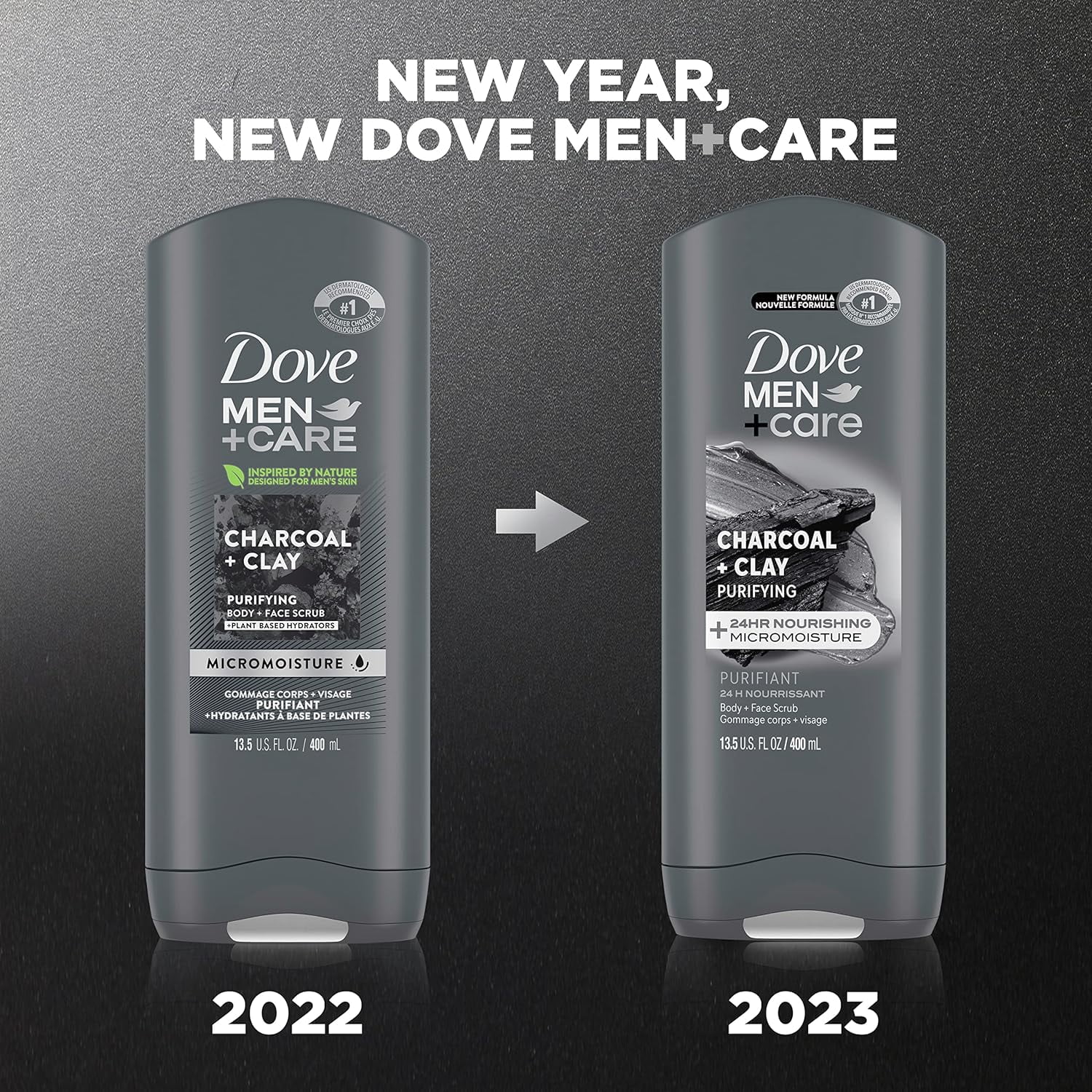Pack of (3) DOVE MEN + CARE Purifying Charcoal + Clay Body and Face Wash with 24-Hour Nourishing Micromoisture Technology Body Wash for Men, 13.5 oz