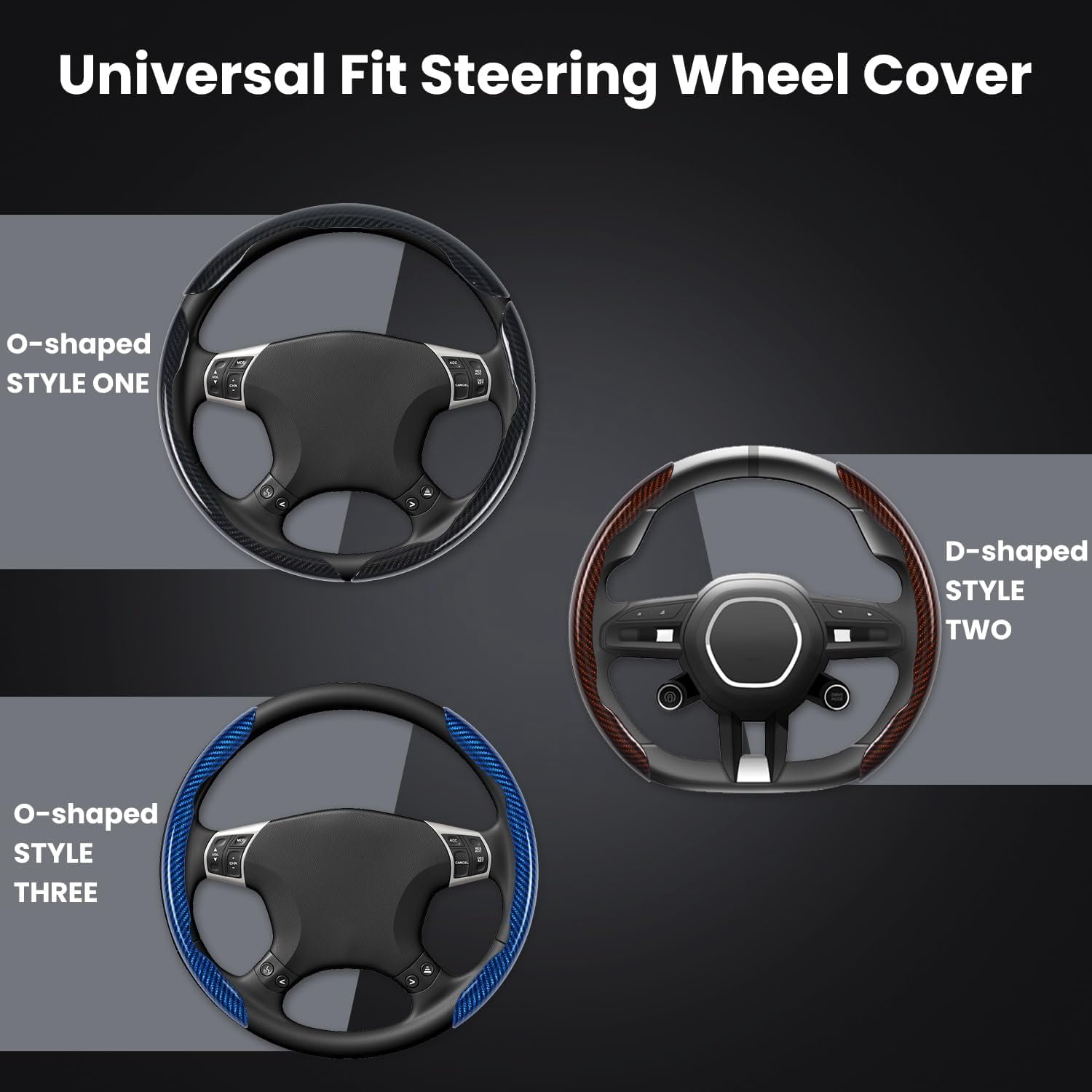 Carbon Fiber Steering Wheel Cover 3PCS Set – Anti-Slip, Scratch-Resistant, Universal Fit for 14–16 Inch Wheels – Interior Car Accessories for Cars, SUVs, Trucks (Blue)