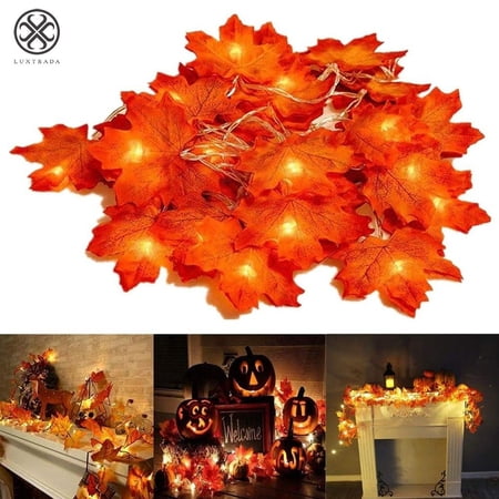 Luxtrada Thanksgiving Decorations Lighted Fall Garland 20 LED Maple Leaf String Lights Battery Powered Harvest Fall Garlands String Light Perfect Decoration for Autumn Halloween Christmas (Warm)