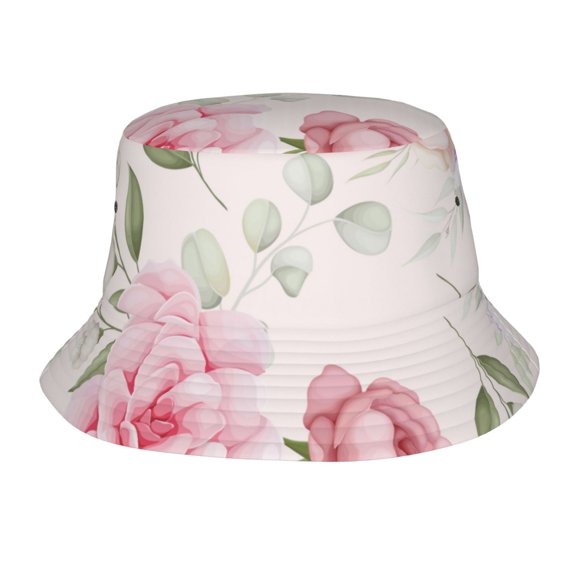 TEQUAN Foldable Polyester Adult Bucket Hat Vintage Watercolor Roses Prints Sun Beach Fishing Outdoor Cap Unisex