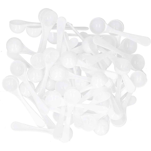 Juego de cucharas medidoras de plástico, cucharas medidoras de plástico de 5 ml, para polvo, fertilizantes de jardín, postre, té, aperitivo, (paquete de 50)
