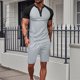 thumbnail image 2 of Pantalones de los Hombres Cintura Elástica, Color Casual Bloqueado, Manga Corta Cuello Redondo Bolsillo Shorts Conjunto, 2 of 8