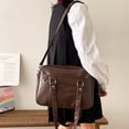 thumbnail image 5 of Yucurem Japanese School Handbag Pu Leather Jk Uniform Bag Ita Bag For Women (Dark Brown) Fashion shoulder bag (Dark Brown), 5 of 10