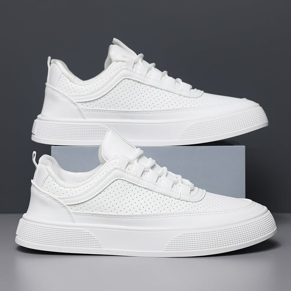 XIMIN Mens Leather Hollow Skateboard Orthopedic Trendy Low-Top Sneakers Lace-Up Lightweight Durable Slip On Walking Casual Comfort Business Dress Shoes (10.5, White)