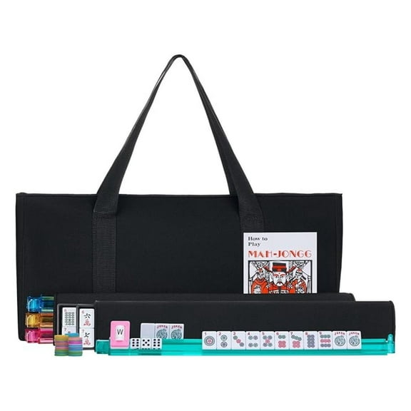 American Mahjong Set - Black Soft Bag - 166 White Engraved Tiles, 4 All-in-One Rack/Pushers Western Mah Jongg Game Set