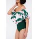 thumbnail image 3 of ABPHQTO Bañador de una pieza con superposición de volantes y hombros descubiertos estampado verde para mujer, 3 of 5