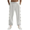 thumbnail image 2 of Fengqque Men's Casual Elastic Waist Drawstring Solid Color Pocket Side Button Loose Straight Leg Pants White 14(XXXL), 2 of 7