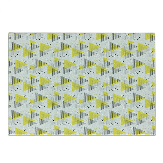 Geometric Cutting Board, Modern Geometrical Design with a Tech Layout Grid and Triangular Style, Decorative Tempered Glass Cutting and Serving Board, in 3 Sizes, by Ambesonne
