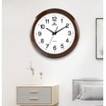 thumbnail image 4 of Reloj de pared elegante, reloj decorativo redondo de plástico para dormitorio, sala de estar, 14 pulgadas, grano de madera, 4 of 4