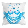 thumbnail image 1 of Kiss Throw Pillow Cushion Cover, Abstract Blue Cartoon Fishes Kissing with Bubble Like Heart Shapes Romantic, Decorative Square Accent Pillow Case, 16 X 16 Inches, Pale Blue Pink White, by Ambesonne, 1 of 2