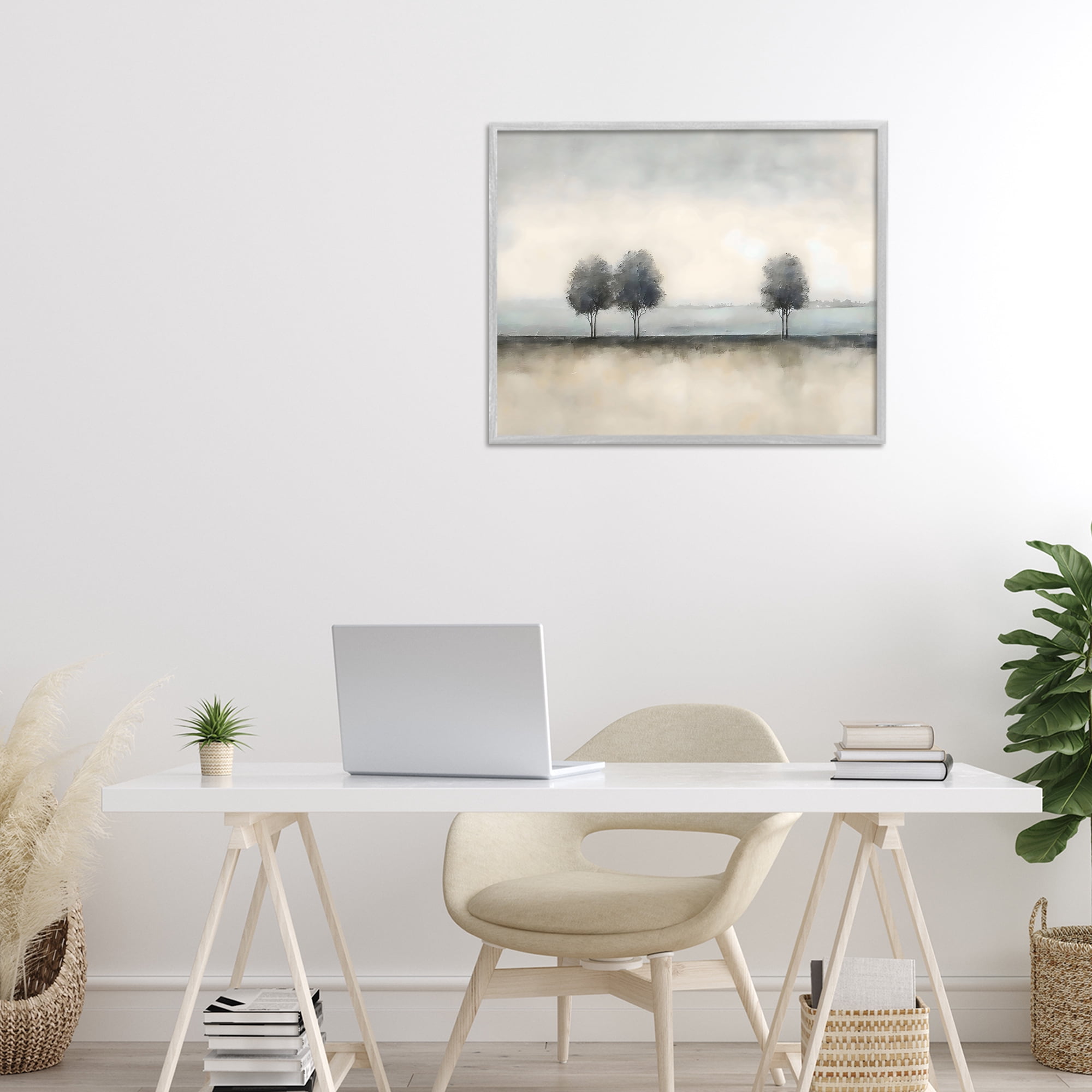 Stupell Industries Muted Trees Horizon Gray Framed Giclee Art, design by Riley B