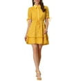 thumbnail image 1 of INSPIRE CHIC Women's Dress Peter Pan Collar Ruffle Cuff A-Line Layered Dress L Yellow, 1 of 6