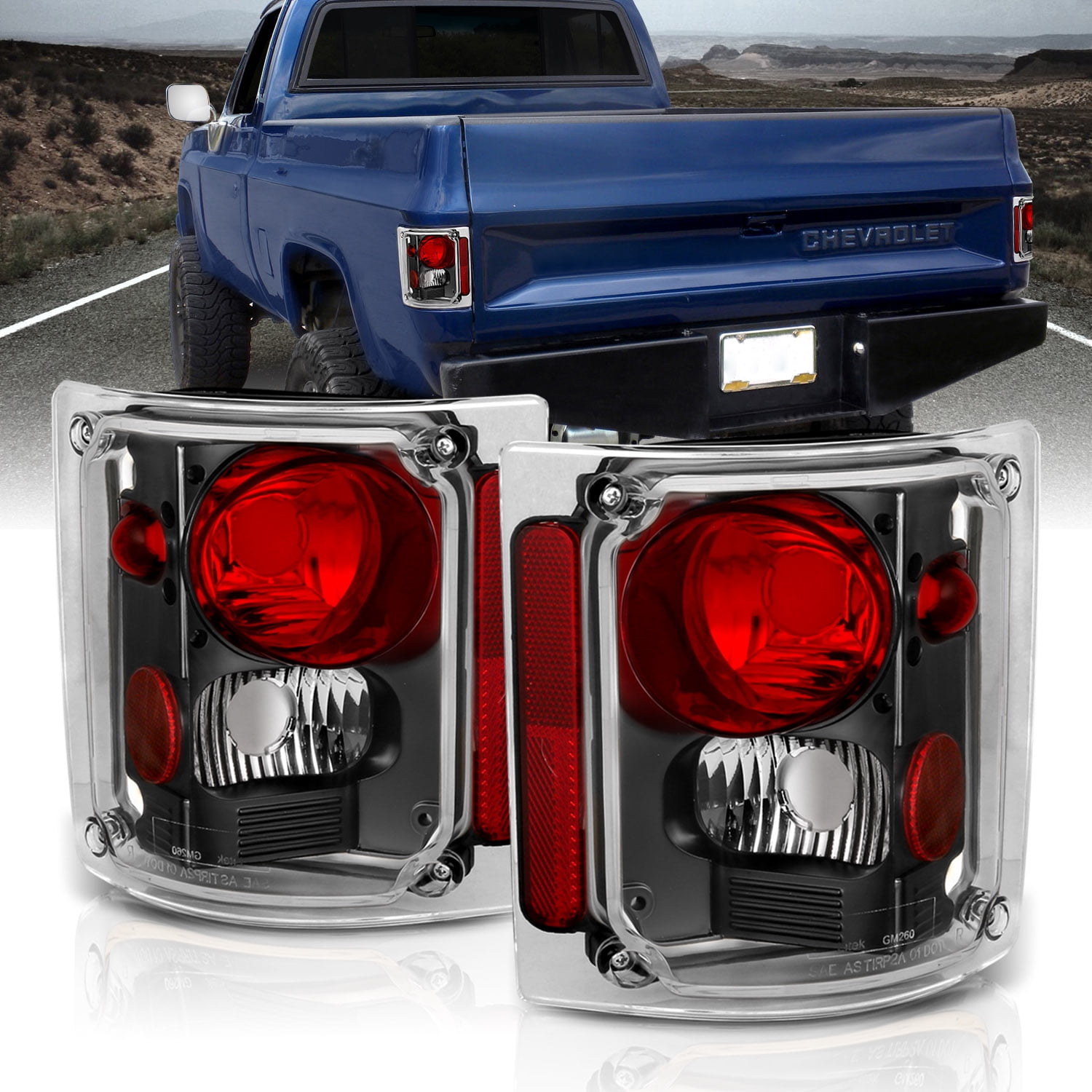 AmeriLite Red/Clear Replacement Brake Tail Lights Set for Chevy GMC Full Size Silverado Suburban Tahoe Sierra Passenger and Driver Side 