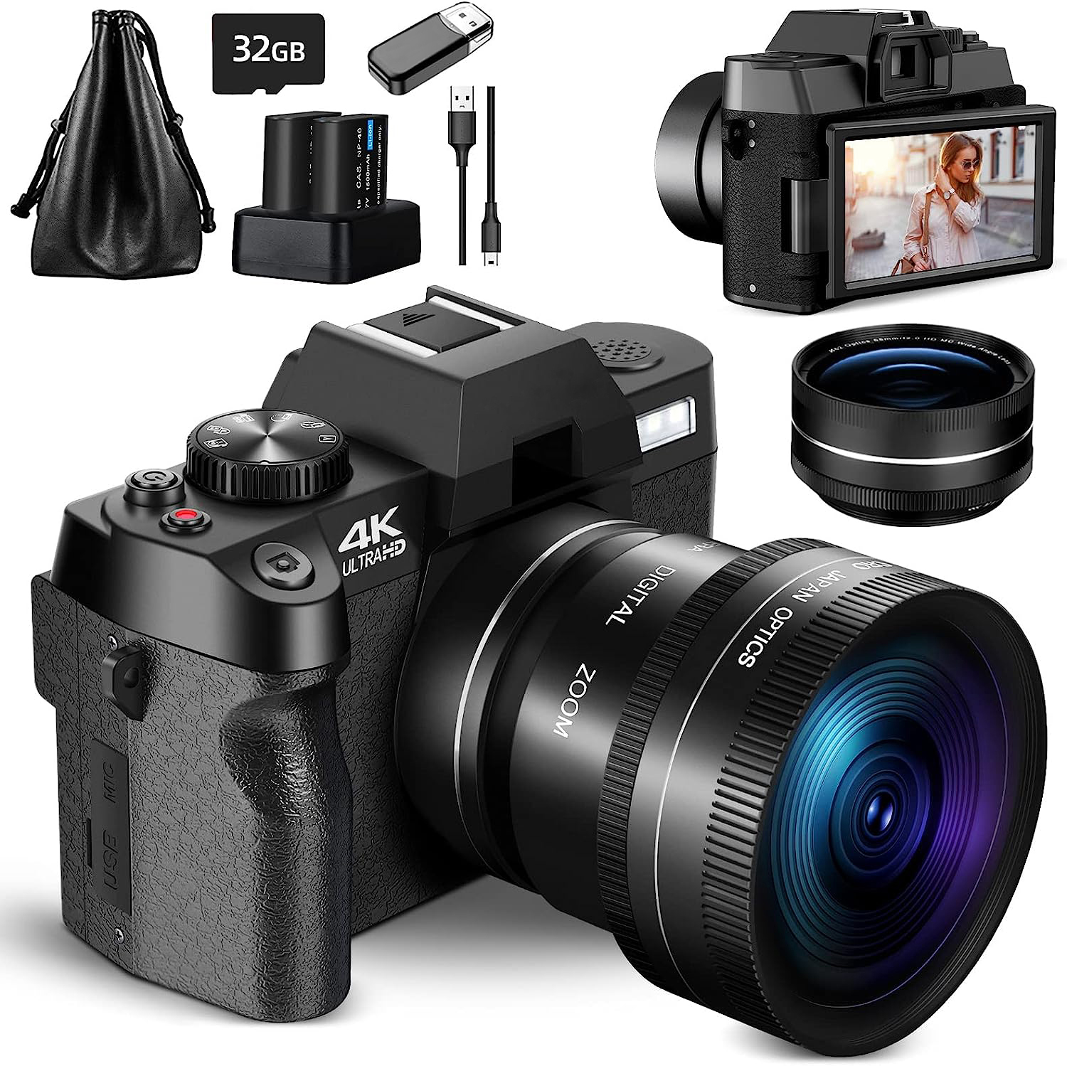 NBD Digital Camera 4K Ultra HD 48MP All-in-One Vlogging Camera with Wide Angle Lens, Digital Zoom 16x and 3" Screen_Xoolit