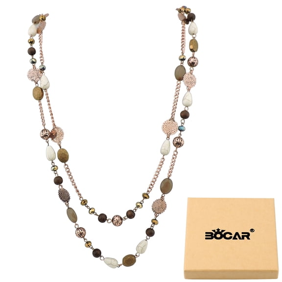 Bocar Long Statement Necklaces for Women Trendy, Boho Costume Jewelry Layered Crystal Beaded Collar Necklaces for Women (NK-10084-Brown)