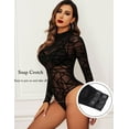 thumbnail image 2 of SMZ Long Sleeve Bodysuit for Women Turtleneck Sheer Mesh Bodysuit Geo Print Leotards, 2 of 5