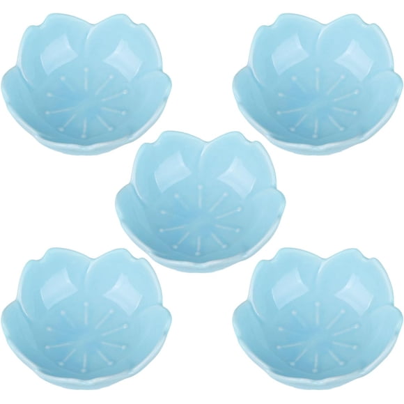 WHJY Blue Cherry Blossom Dish Set, Cute Pink Ceramic Plates, Sauce/Seasoning Dish, Sushi Dishes, Soy Dipping Bowl, Dessert, Appetizer Plates, Serving Dish for Kitchen Home \u2013 Set of 5