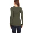 thumbnail image 4 of Moa Collection Women Basic Stretch Pull On Casual Long Sleeve Scoop Neck Fitted Solid T-Shirt Top Olive L, 4 of 5