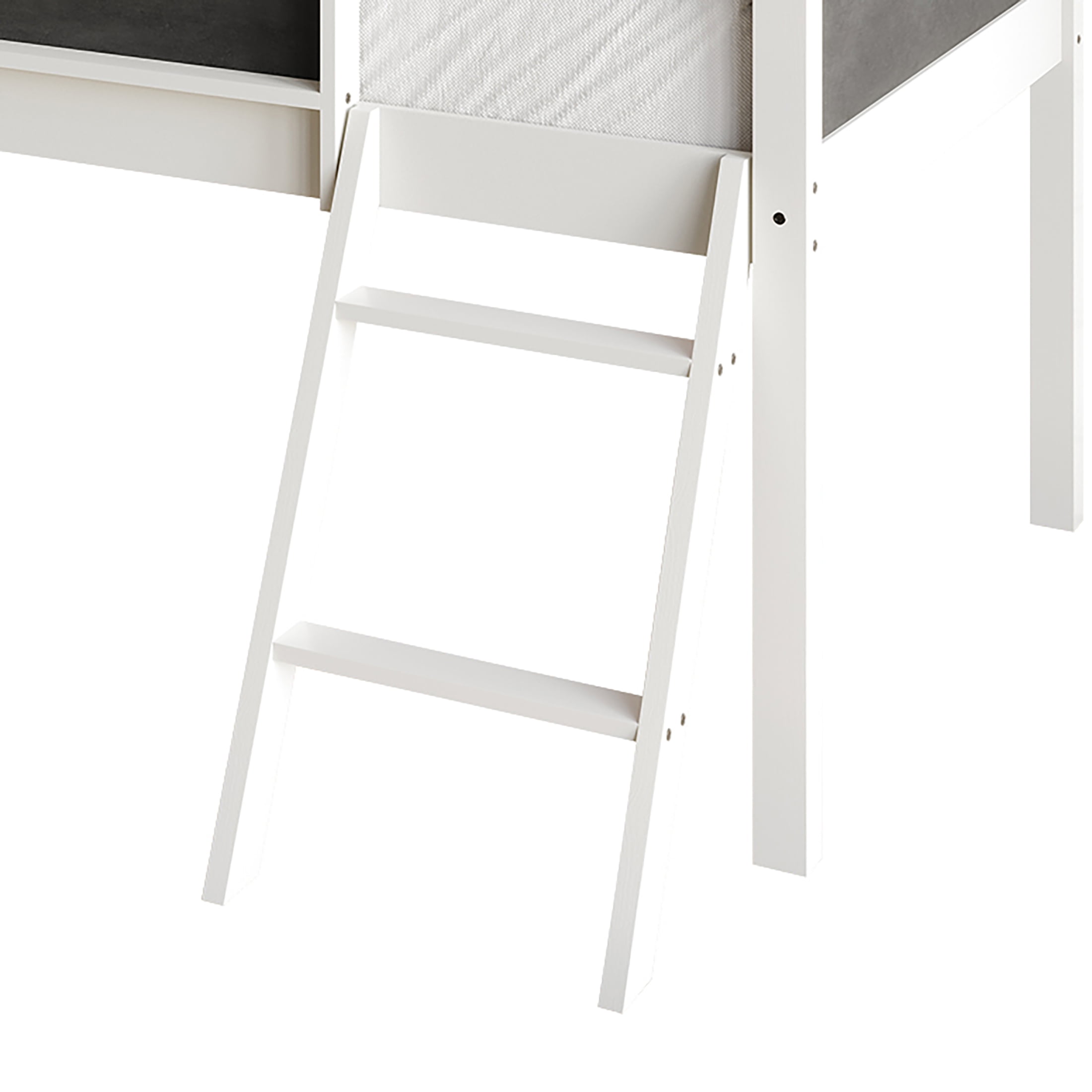 Castle Place Wooden Twin Junior Loft Bed with Chalkboard and Slide, White
