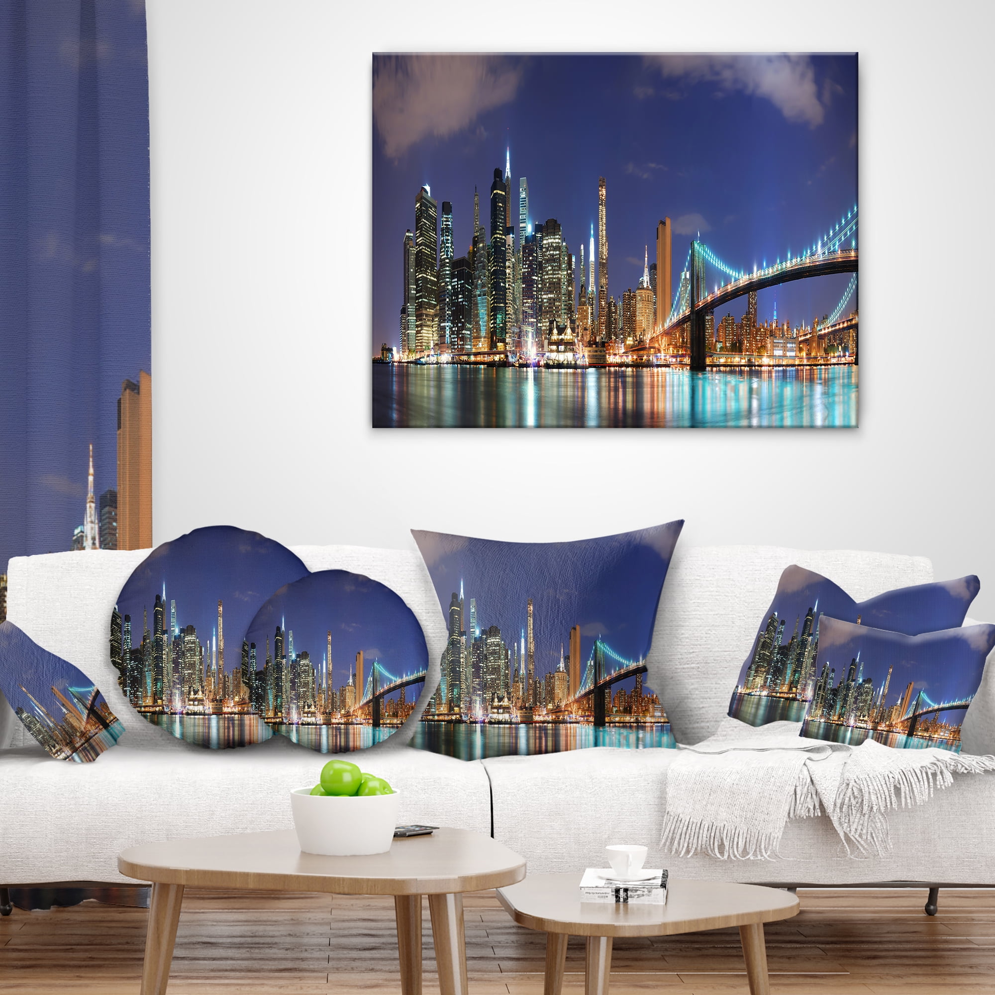 Designart Manhattan Panoramic Skyline View - Cityscape Photo Throw Pillow - 16x16