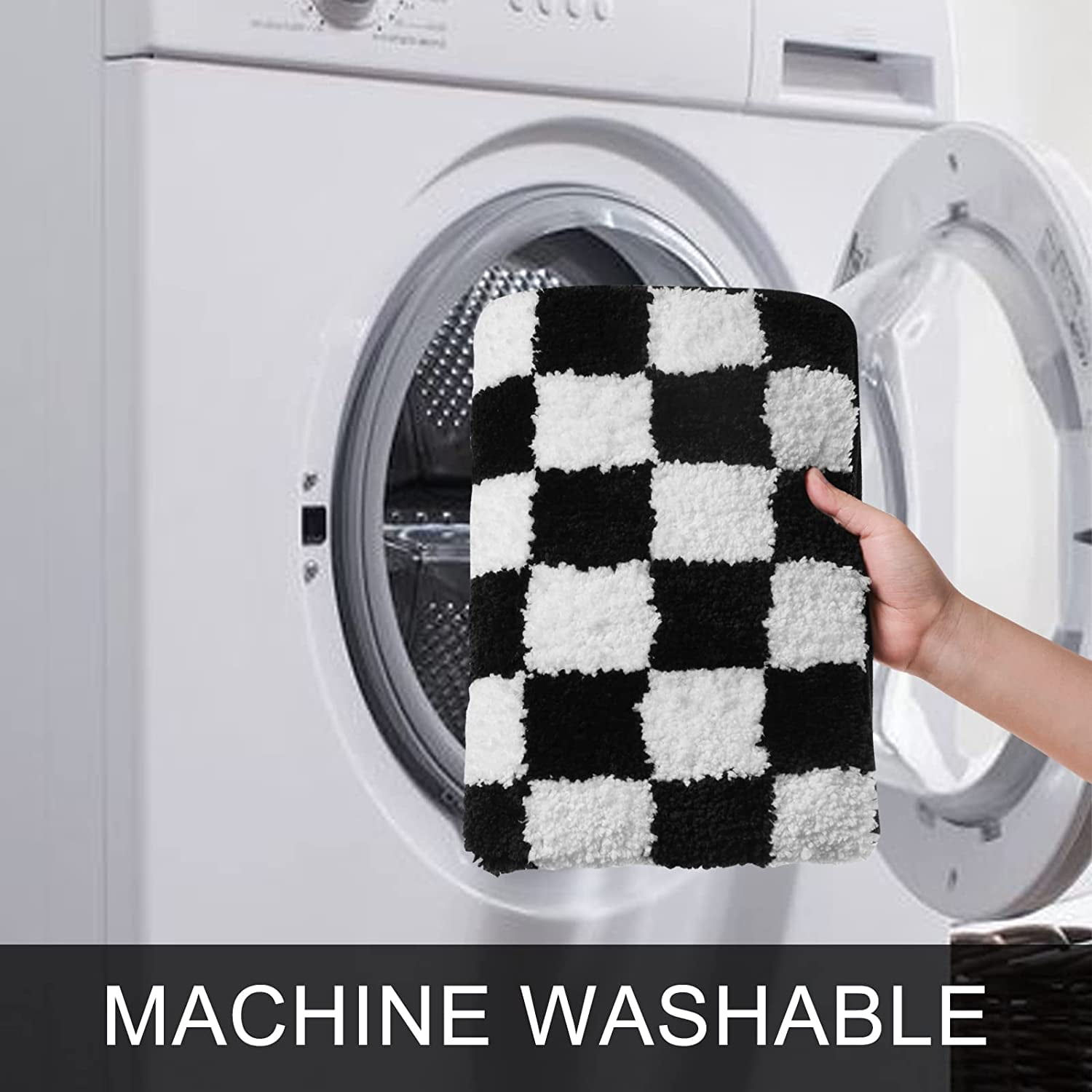 Black and White Checkered Bath Mat, Plush Microfiber Absorbent Bathroom Rugs Luxury Machine Washable Indoor Doormat Non-Slip Shaggy Bath Rugs for Shower Sink Tub (16''''x25'''')
