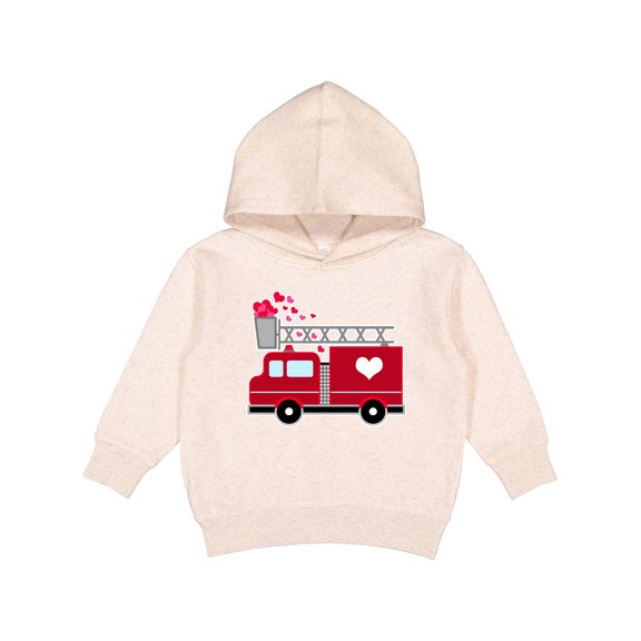 Inktastic Valentine's Day Red Firetruck with Pink Hearts Toddler Hoodie