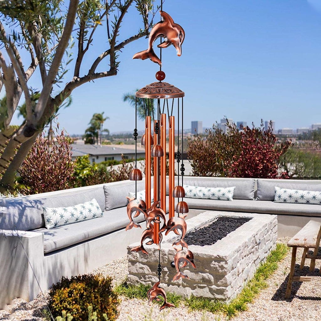 35 Inch Wind Chimes Retro Dolphin Bells Soothing Melodic Tones Indoor Outdoor Decoration for Patio Porch Garden Yard