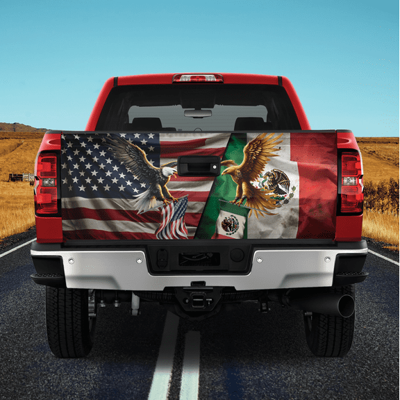 Lotusprinthandmade Eagle Mexican America Friendship Patriotic Proud Tailgate Wrap 2 Sizes (24"x58")