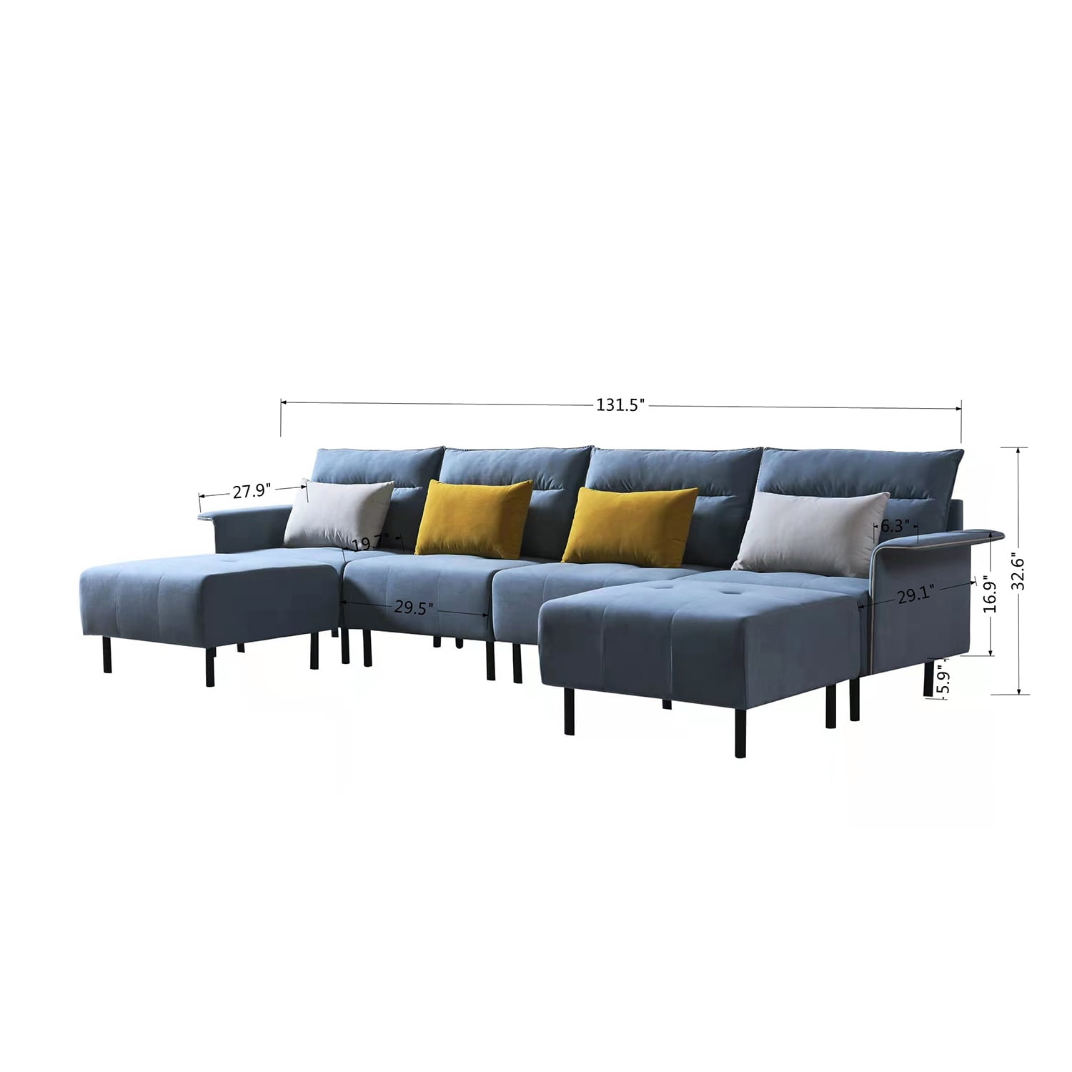 Kepooman Modern Large Sectional Sofa U Shaped Suede Couch, with Extra Wide Chaise Lounge, Light Grey Kepooman Modern Large Sectional Sofa U Shaped Suede Couch, with Extra Wide Chaise Lounge, Light Grey