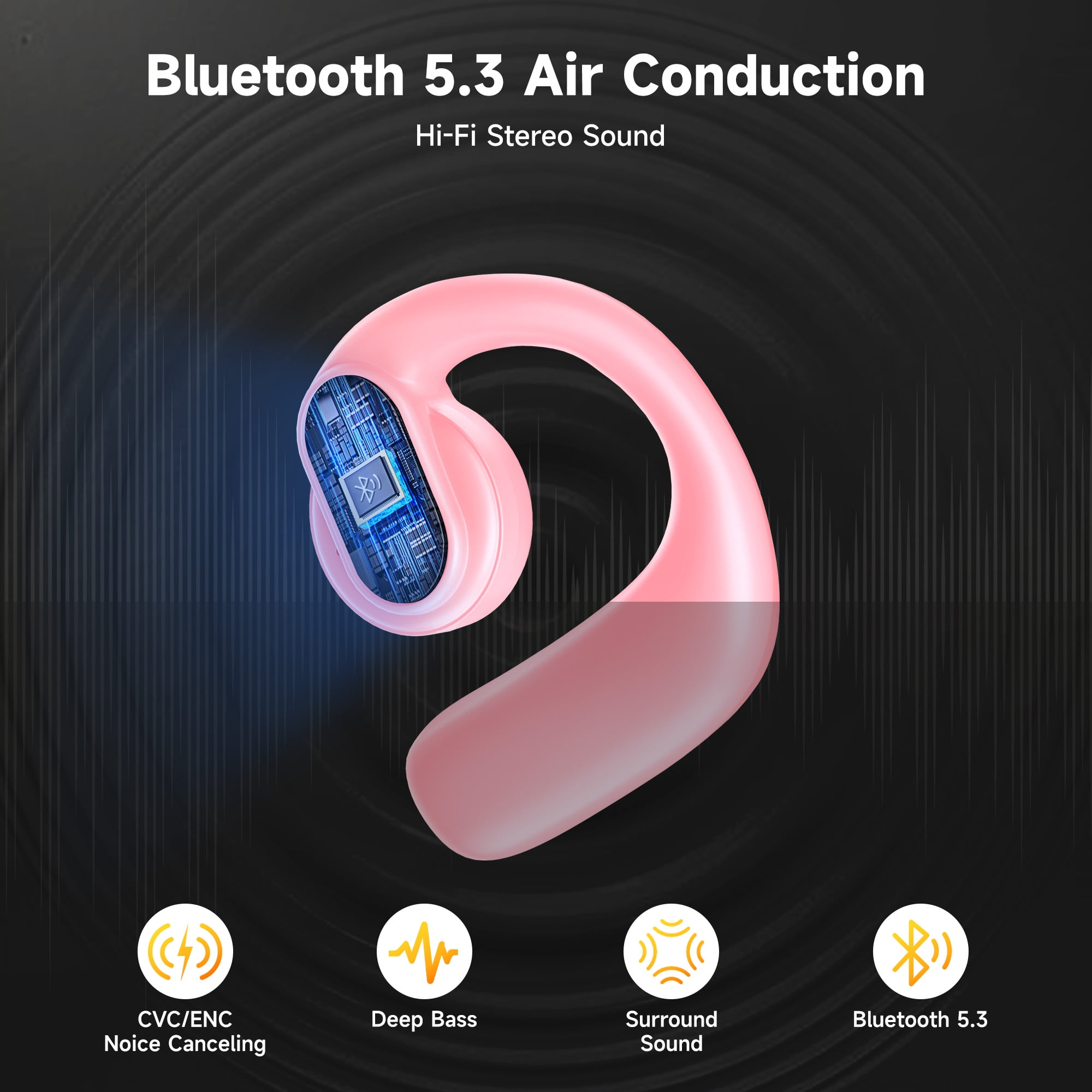 Open Ear Headphones, Wireless Earbuds Bluetooth 5.3 Air Conduction Headphones with Earhooks and Mic, Utra-Light, 48H Playtime, Waterproof Sport Headphones for Running Cycling Workout Driving